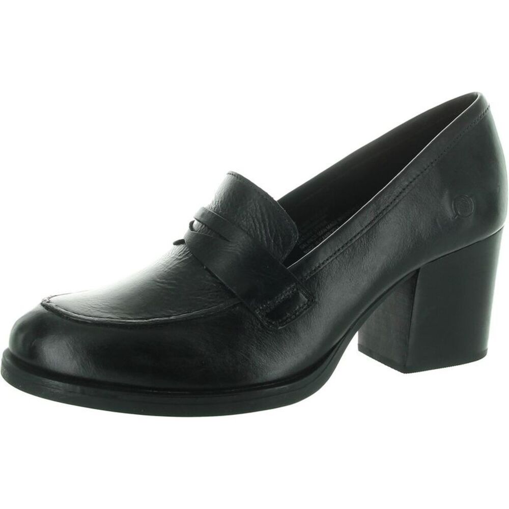 Born Black Leather Block Heel Loafers